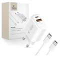 Tech-Protect NCA30 Dual-Port PD 30W/QC3.0-laddare med USB-C-... Vit