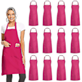 Miniatyrbild 1 av 2: 12-pack enfärgade förkläden med 2 fickor - Rosa Unisex Köksförkläde i bulk för matlagning