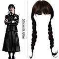 Miniatyrbild 4 av 5: Flickas Addams Family Kostymperuk Wednesday Addams Peruk black