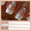 Miniatyrbillede 2 af 5: 24 stk. Franske Tip Press-on Negle Medium Længde Hvide Franske Tip Falske Negle med Glitter Design Skinnende Falske Negle G (W)
