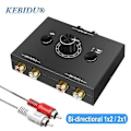 Miniatyrbillede 2 af 5: RCA Stereo Audio Bi-direktionel Switcher med Lydløs-knap Bærbar L / R Stereo Audio Switch Audio Splitter 2 X 1/1 X 2