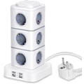 Miniatyrbilde 1 av 5: Vertikal Strømbrett, 12 Strømuttak Med 4 USB-Porter, Med Overspenningsvern For Hjem, 3m Forlengelsesledning (2500w/10a