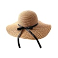 Miniatyrbilde 1 av 5: Hatt i strå for kvinner, sommerstrandhatt, solhatt med myk kant, sammenleggbar med bred brem og sløyfe (Khaki)