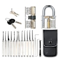 Miniatyrbild 1 av 5: Transparent 15pcs Lock Picking Set Kit Tool Med Två Transparenta Träningspadlock För Låssmeder {FW}