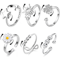 Miniatyrbillede 1 af 5: Fidget ringe mod angst - sæt med 6 justerbare stressreducerende ringe, med sol, stjerne, måne, marguerit og firkløver