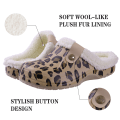 Miniatyrbilde 4 av 5: Varme innesko for kvinner Hagesko Myke vanntette plysjtøfler Par Leopard print 37-38(9-9.2 inch)