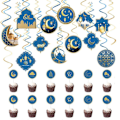 Pikkukuva 1 / 5: Eid Ramadan -teemajuhlien spiraaliriipus, kuun ja tähden koristelu, kakkulippu Ramadan-juhlatarvikkeisiin