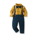 Miniatyrbilde 1 av 2: Barneklær til jul, nye gutter rutete langermet jakkeslag bomull cardigan overalls feriedress yellow 110cm
