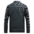 Miniatyrbillede 2 af 5: Herre Stand Collar Tyk Casual Læderjakke Black Green L