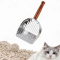 Miniatyrbilde 2 av 3: Kattesandspade i rustfritt stål med trehåndtak, bærbar silrengjøringsverktøy for katter