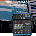 Miniatyrbillede 2 af 5: 4-kanals Audio Mixer Mini Lydmixer Bluetooth 48V Strømforsyning til Musik DJ Optagelse Ka