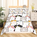 Miniatyrbild 2 av 5: Sött Påslakanset för Barn med Katt Kung och Drottning, Tecknad Kitty Sängkläder Djur Leksak Täcke Örngott Flickig Rosa Polyester Quilt Överdrag