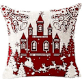 Miniatyrbilde 2 av 5: Merry Christmas Putetrekk Sett med 4 Bomull og Lin Putetrekk Vinter Jul Elg Slott Snømann Mønster Dekorasjon for Sofa Soverom Hjem