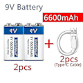 Miniatyrbillede 1 af 4: 9V 6600mAh Li-ion Genopladeligt Batteri Type-c USB Batterier 9V Lithium Til Multimeter Mikrofon Legetøj Fjernbetjening Ktv