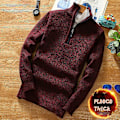 Miniatyrbild 2 av 5: Vinter Herr Fleece Tjockare Tröja Halv Dragkedja Polokrage Varm Pullover Kvalitet Man Slim Stickade Ylletröjor För Våren Red XL