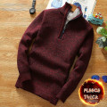 Miniatyrbilde 2 av 5: Vinter Fleece Tykkere Genser Halv Glidelås Høyhals Varm Pullover Kvalitet Mann Slim Strikket Ullgensere For Vår Light Grey L