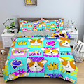 Pikkukuva 3 / 5: 3D Yksisarvinen Painettu Pussilakana Sarjakuvatyylinen Vuodevaatesetti Lapsille Pojille Tytöille Polyester Peittopäällinen Kodintekstiili King Queen
