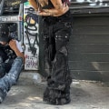 Miniatyrbild 2 av 5: Modejeans mörk punkstil amerikanska trendiga overaller ins design smutsig personlighet tung industri lösa jeansbyxor Black L