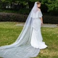 Pikkukuva 3 / 5: Elegantit hääasusteet 3m 2-kerroksinen hääpuku valkoinen norsunluu yksinkertainen morsiusverho hääpuku Ivory one layer 400cm