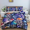 Miniatyrbilde 4 av 5: Ocean Jellyfish Sengetøy Sett Skinnende Havdyr Dynetrekk King/Queen Size Magisk Marint Liv Blå 2/3 stk Polyester Dynetrekk