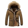 Miniatyrbild 2 av 3: Vinterförtjockad Varm Parkas Herr Fleece Hooded Herr Vinterjacka Kappa Arbetskläder Jacka Sammetskappa Auburn XXXXL