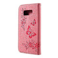 Miniatyrbillede 4 af 5: Sommerfugleblomster Præget PU Læder Wallet Case Stand Kompatibel Med Samsung Galaxy S8 Pink