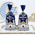 Miniatyrbilde 1 av 5: 100 stk. Eid Mubarak Gaveposer, Blå Gull Ramadan-tema Trykte Eid Mubarak Festgodteposer med Twist Ties