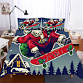 Miniatyrbild 3 av 5: God Jul Påslakan King/Queen Size, röd Jultomte På Motorcykel Mönster Sängkläder Set 2/3 delar Polyester Täcke