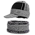 Miniatyrbild 2 av 4: Varm Vinter Mössa Hatt Halsduk Set Fleecefodrad Utomhus Stickad Hatt Grå