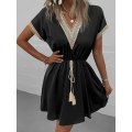 Miniatyrbillede 4 af 5: Dame Vintage Mini Kjole Sommer Mode Ensfarvet V-hals Løs Slips Kjole EA06132-Grey S