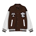 Miniatyrbillede 3 af 3: Baseball Jersey Læderærmer Brun Bomberjakke Varsity Frakke Broderede Bogstaver XL