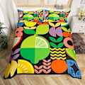 Miniatyrbild 3 av 5: Gult Citron Kung Drottning Påslakan Tecknade Frukter Akvarell Sängkläder Set Färgglada Körsbärsblad Geometri Polyester Täcke