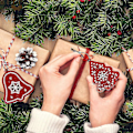 Miniatyrbillede 3 af 5: 10 stk. Diamantmaleri Julevedhæng, julevedhæng | Juletræspynt | Jul | Jul10stk-rød
