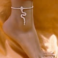 Miniatyrbillede 4 af 5: Stonefans Glitrende Rhinestone Slange Vedhæng Ankelkæde Dame Boho Strand Kurve Ankelkæde Silver Plated