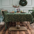 Miniatyrbillede 3 af 5: Linned Bomuld Julefrokost Dug Japansk Grøn Bronzering Vindspil Rektangulær Spisebordsdækning til Hjemmet Dekorativ White 140x220cm