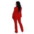 Miniatyrbild 2 av 3: Kostym Dam Kostymer 2-dels Set Dam Byxset Kontorskläder Dam Business Casual Kvinnliga Outfits Tvådelade Set red M