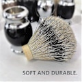 Miniatyrbillede 4 af 4: Barberkost med spids i sterlingsølv, fint resin-håndtag og base i rustfrit stål (brun)