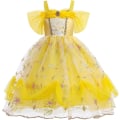 Pikkukuva 2 / 5: Tyttö Prinsessa Belle Puku Kaunotar ja Hirviö Mekot Halloween Juhlat Karnevaali Cosplay Naamiaisasu Yellow Embroidery 5-6Years
