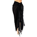Miniatyrbillede 1 af 5: Dame Strand Batik Lang Sarong Badedragt Cover Up Wrap Pareo Med Kvaster Sort 1 stk. Ha