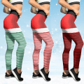 Miniatyrbild 3 av 5: Nya God Jul Leggings Hög Midja Elasticitet Kvinnor Tryckta Randiga Snö Leggings Punk Bälte 3 Färger Byxor D-JK1-127 M
