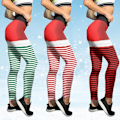 Miniatyrbild 3 av 5: Nya God Jul Leggings Hög Midja Elasticitet Kvinnor Tryckta Randiga Snö Leggings Punk Bälte 3 Färger Byxor D-JK1-129 L