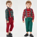 Miniatyrbilde 2 av 2: Barneklær til jul, nye gutter rutete langermet jakkeslag bomull cardigan overalls feriedress Red box 90cm