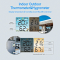 Miniatyrbild 3 av 5: Svart Trådlös Inomhus Utomhus Väderstation, Termometer och Hygrometer Inomhus Utomhus Termometer, Färgglad Bakgrundsbelyst Skärm, Väckarklocka Funktion