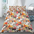 Miniatyrbild 4 av 5: Tecknad Hund Kung Drottning Påslakan Sött Husdjur Valpmönster Sängkläder Set För Barn Flickor Familj Djur 2/3st Polyester Täcke