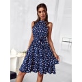 Pikkukuva 1 / 5: Naisten seksikäs hihaton pilkullinen kesämekko Navy Blue XL