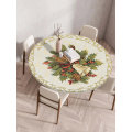 Miniatyrbillede 1 af 5: Juledug med elg, klokke, blomster, røde bær, juletablet, snefnug, julemand dekorativ til julefrokost, bryllup Style 7 Suitable 100cm table