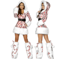 Miniatyrbillede 1 af 5: 3 stk./sæt Dame Jule Hætteklædt Udklædning Vinter Fløjl Stribet Fru Claus Julemand Cosplay Kostume Jul Ferie Fest Fancy Kjole M