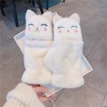 Miniatyrbilde 5 av 5: Plysj Bjørnepels Strikkede Hansker Hånd Flip Halv Finger Kjørehansker Vinter Myke Varme Tykke Hansker Jenter Grey Bear Gloves