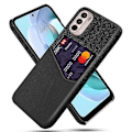 Miniatyrbillede 1 af 4: Kortholder Design Stof + PC + PU Læder Bagcover Stødsikkert Etui Kompatibelt til Motorola Moto G31 / G41 Black