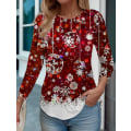 Miniatyrbilde 5 av 5: Ny dame T-skjorte Juletre Print T-skjorter Topper Langermet Casual Topper Mote Rund Hals Normal Passform Y2K Klær For Jenter CTZH231026SDB39 3XL